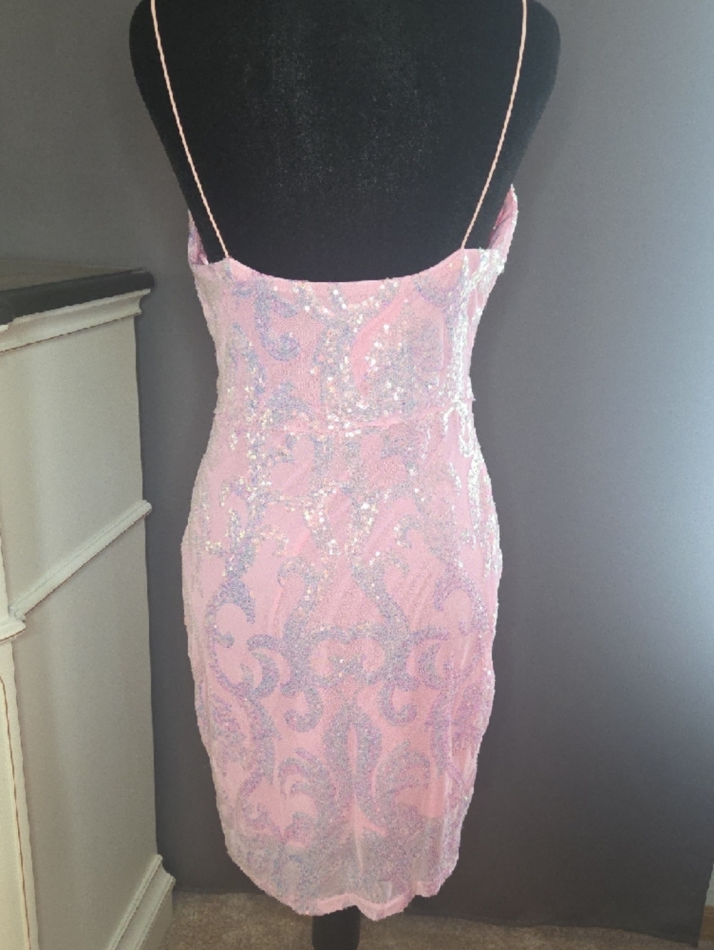 Windsor Pink Sequin Spaghetti-Strap Mini Dress - Picture 2 of 5